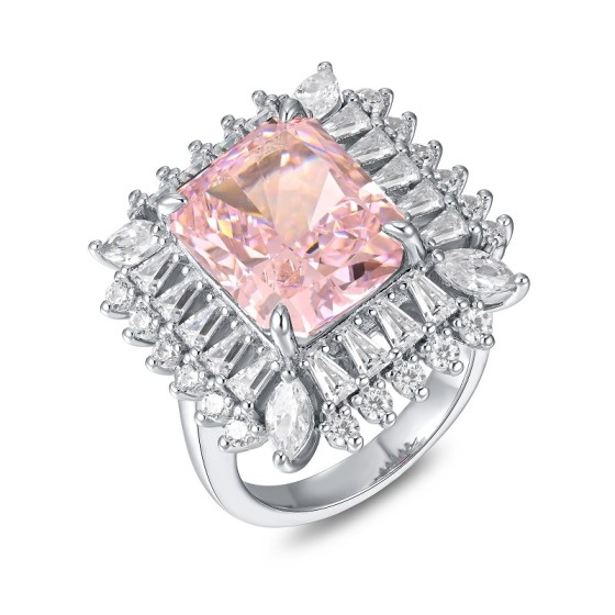 Pink CZ 925 Silver Ring(YWR0633F)