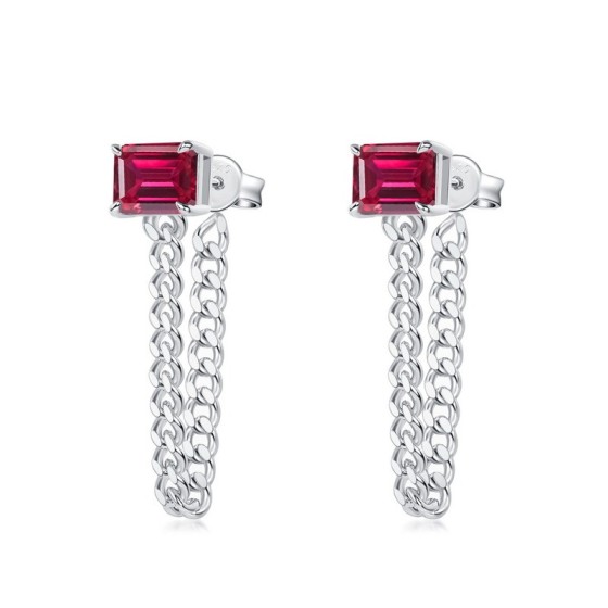 925 Silver Lab-Grown Ruby Earrings(ZHF-E1610R)