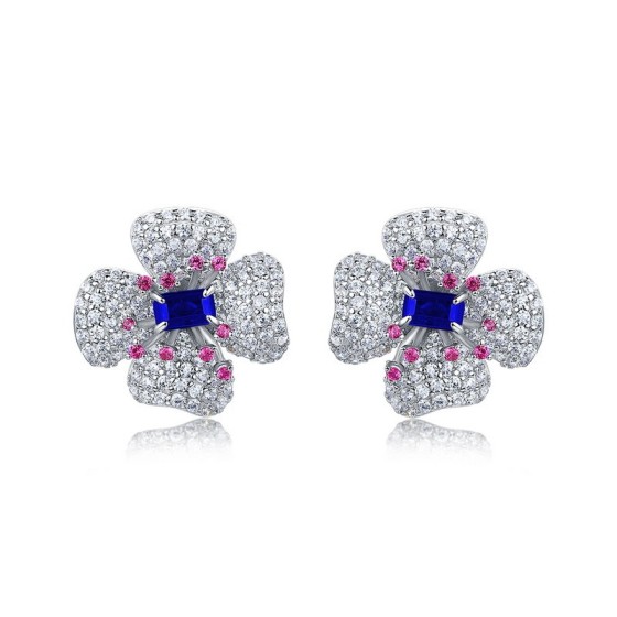 925 Silver Lab Sapphire Earrings（ZHFE0007B)