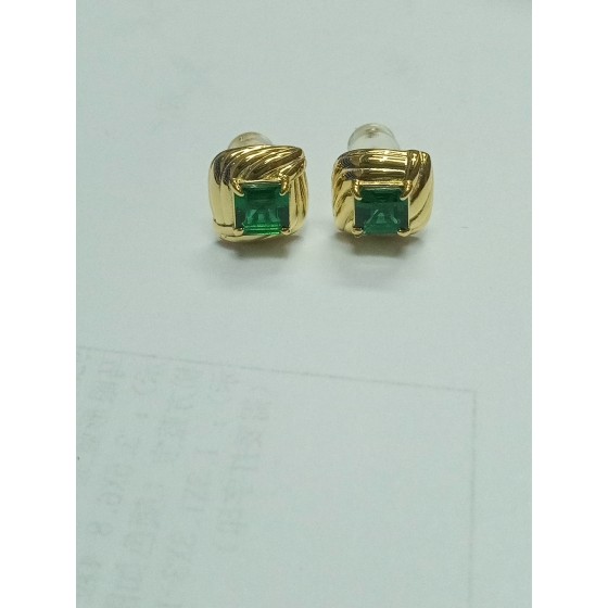 925 Silver Lab Emerald Earrings（E0403L)