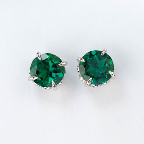 925 Silver Lab Emerald Earrings(ZHF-E1315)