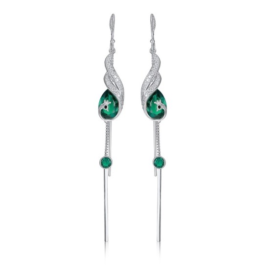 925 Silver Lab-Grown Emerald Earrings(ZHF-E020)