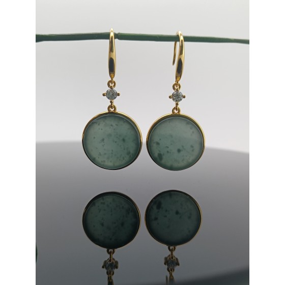 S925 Silver Jadeite Earrings 24K Gold Plated（E0010)