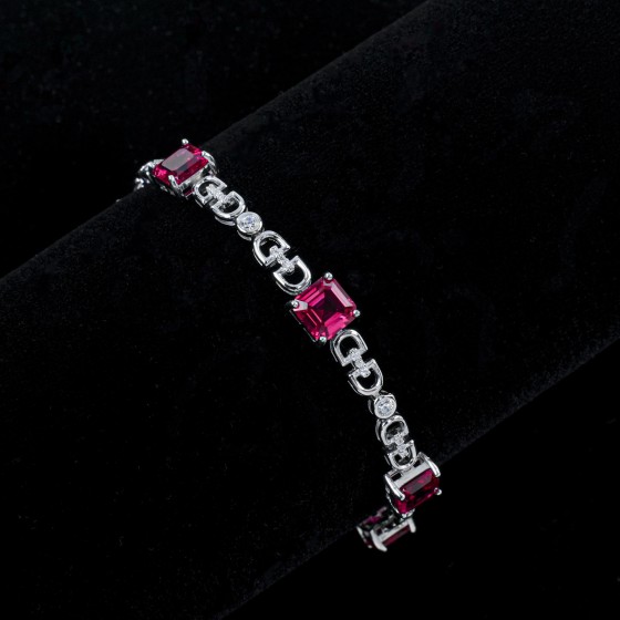 S925 Sterling Silver Lab-Grown Ruby Bracelet（L1108R)