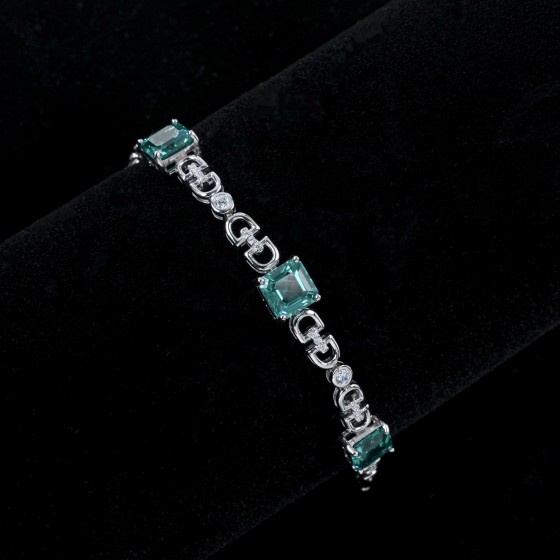 925 Silver Lab Paraiba Color Green Garnet Bracelet（L1108SK)