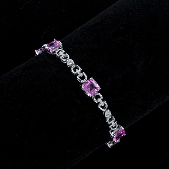 925 Silver Lab Padparadscha Sapphire Bracelet（L1108HR)