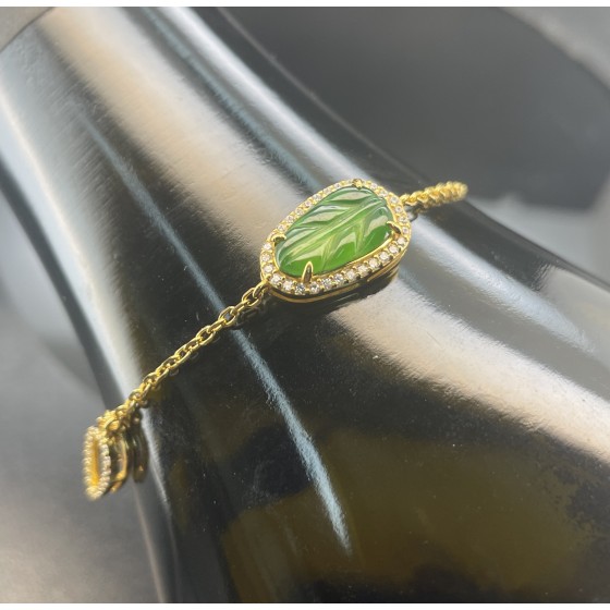 925 Silver Jadeite Bracelet | 24K Gold Plated（P0004)