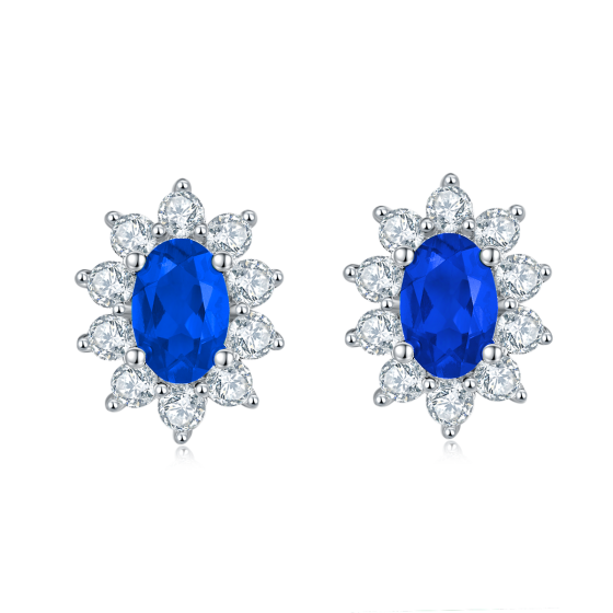 925 Silver Lab Sapphire Earrings(A73-E2020114B)