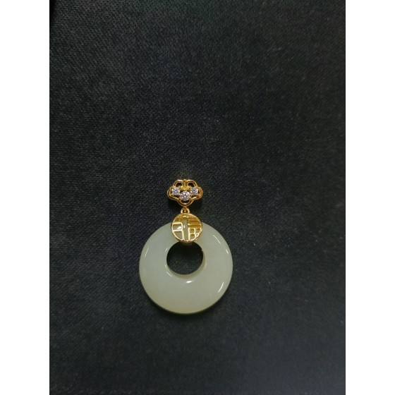 S925 Silver Jade Yellow Gold Plated Pendant(P0021）