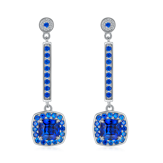 925 Silver Lab Sapphire Earrings(ZHF-E1613B)
