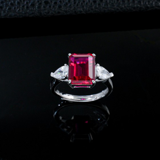 925 Silver Lab-Grown Ruby Ring(R1053R)
