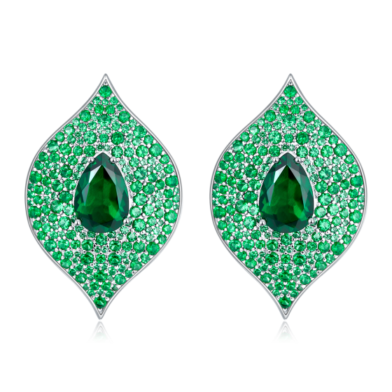 925 Silver Lab Emerald Earrings(ZHF-E1472)