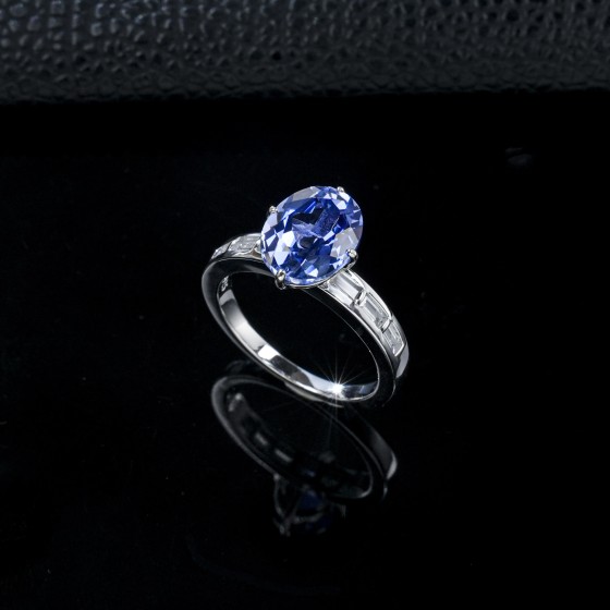 Cornflower Blue Lab Sapphire S925 Silver Ring（R0477B)