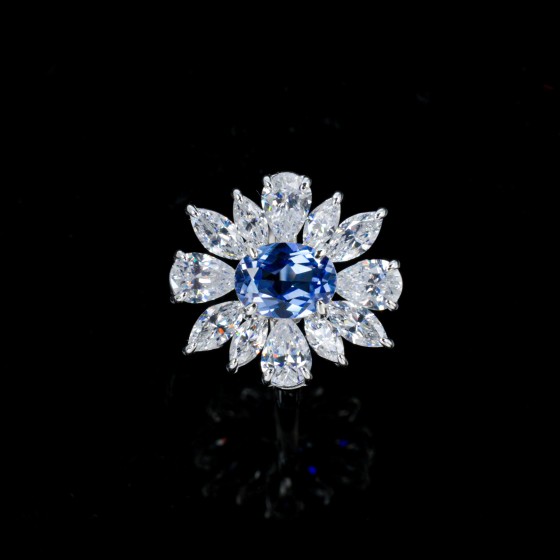 925 Sterling Silver Lab-Grown Cornflower Blue Sapphire Ring（R125YB)
