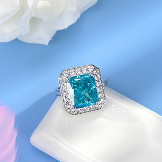 Blue Cubic Zirconia 925 Silver Ring(RS3076C1B)