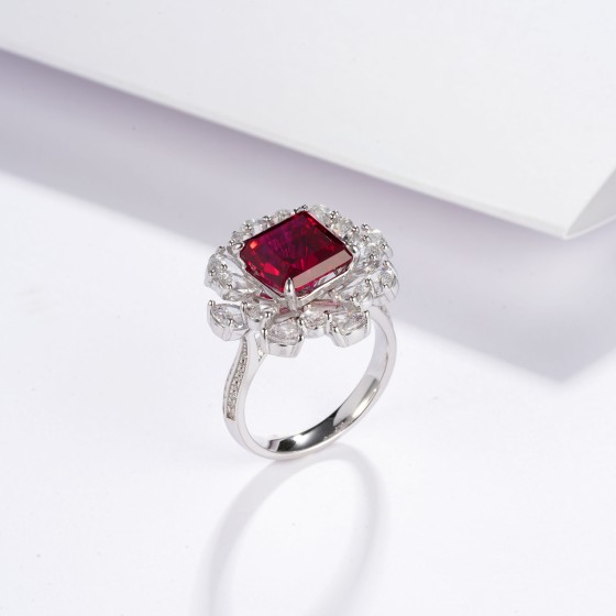 S925 Lab Ruby Ring（R0263R)13#15#17#