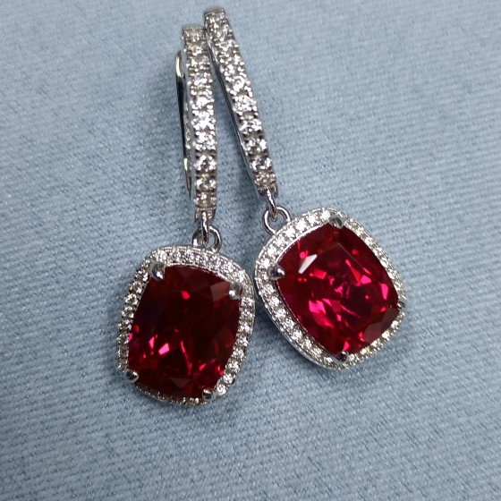 925 Silver Lab-Grown Ruby Earrings(E0911R)