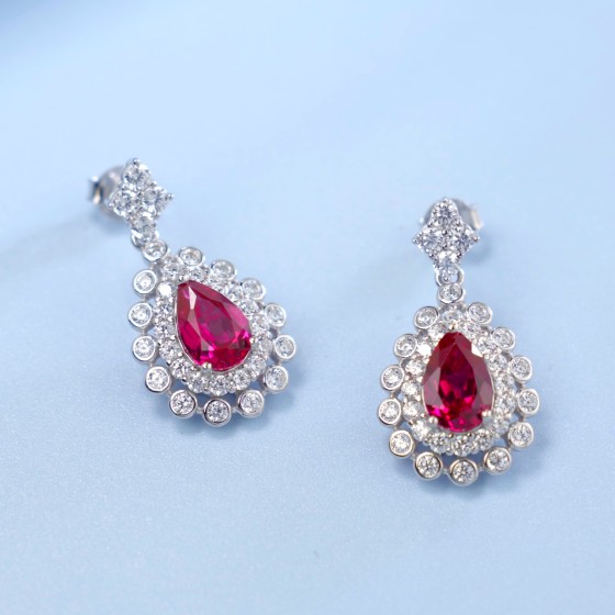 925 Silver Lab-Grown Ruby Earrings(E0696R)
