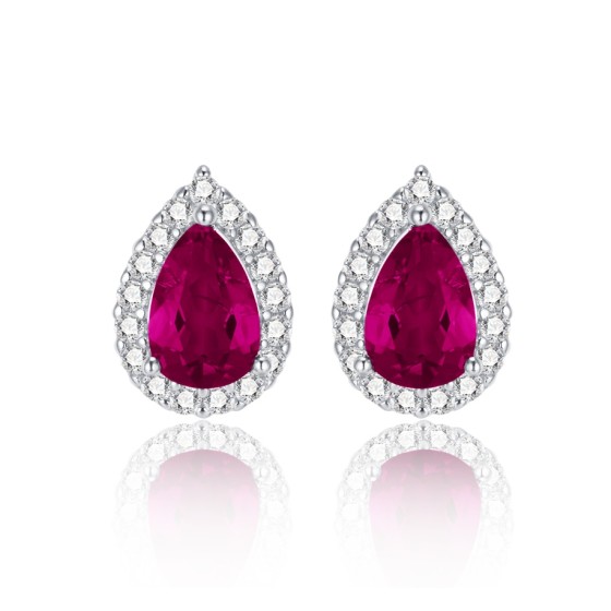 925 Silver Lab-Grown Ruby Earrings(ZHF-E1617R)