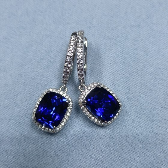 925 Silver Lab Sapphire Earrings(E0911B)