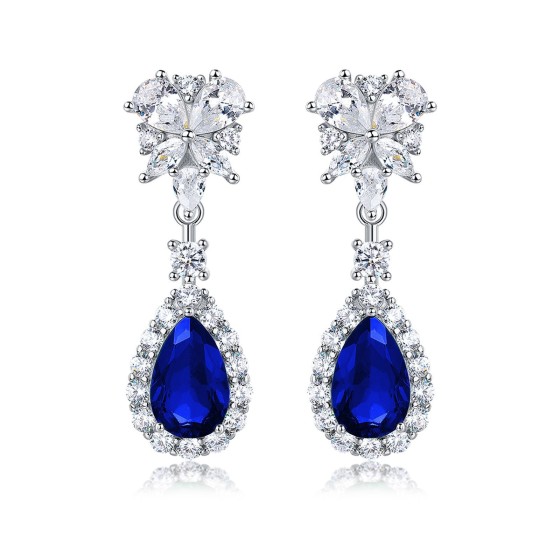 925 Silver Lab Sapphire Earrings(ZHFE0041B)