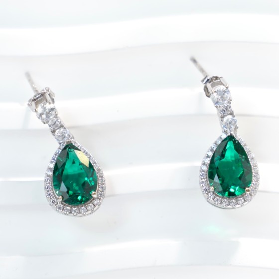 925 Silver Lab Emerald Earrings(ZHF-E2025)