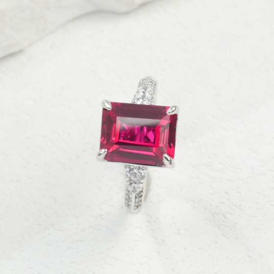 925 Silver Lab-Grown Ruby Ring(R0972R)