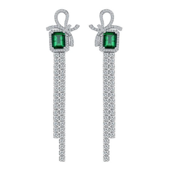 925 Silver Lab-Grown Emerald Earrings(E-019)