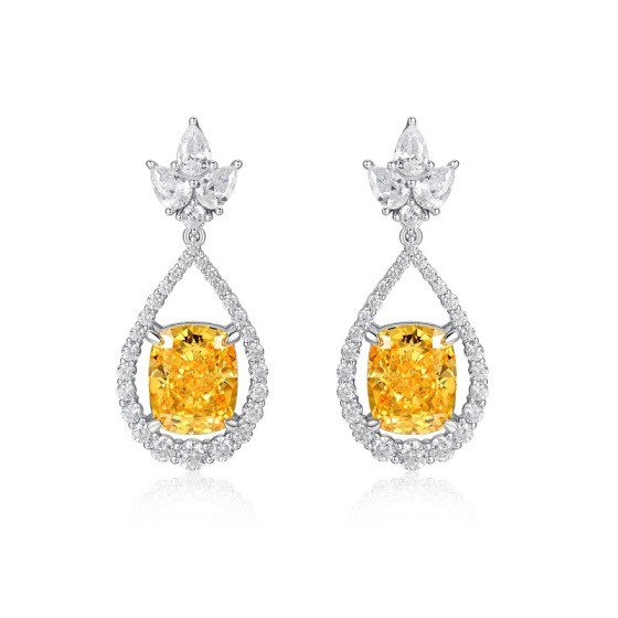 925 Silver Yellow CZ Earrings（ES2349C1)