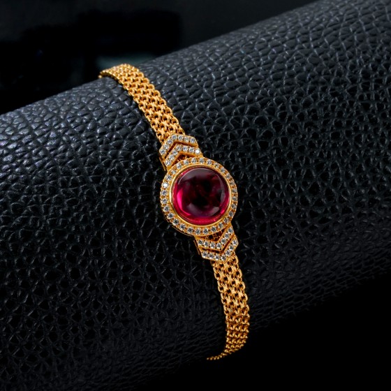 S925 Silver Lab Ruby Yellow Gold Plated Bracelet（L0704R)