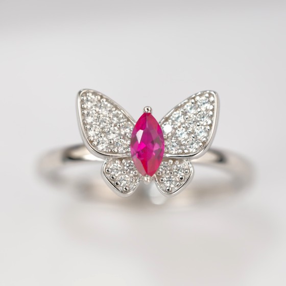 925 Silver Lab-Grown Ruby Ring(ZHFR1070R)
