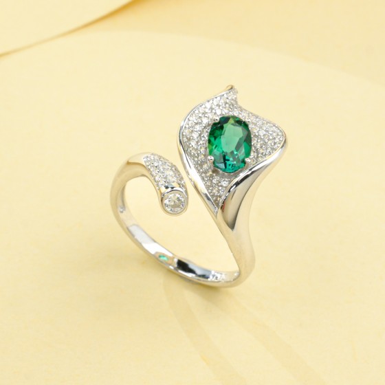 925 Silver Lab-Grown Emerald Ring(R1021)