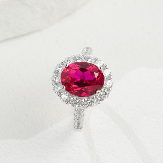 925 Silver Lab-Grown Ruby Ring(ZHF-R0143R)