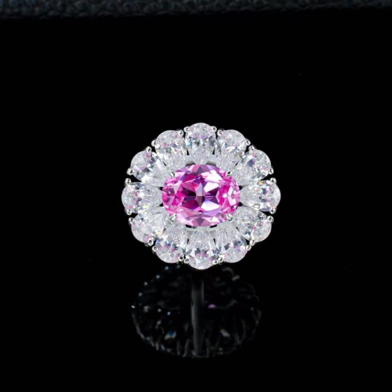 Lab-Grown Padparadscha Sapphire 925 Silver Ring(R138HR)