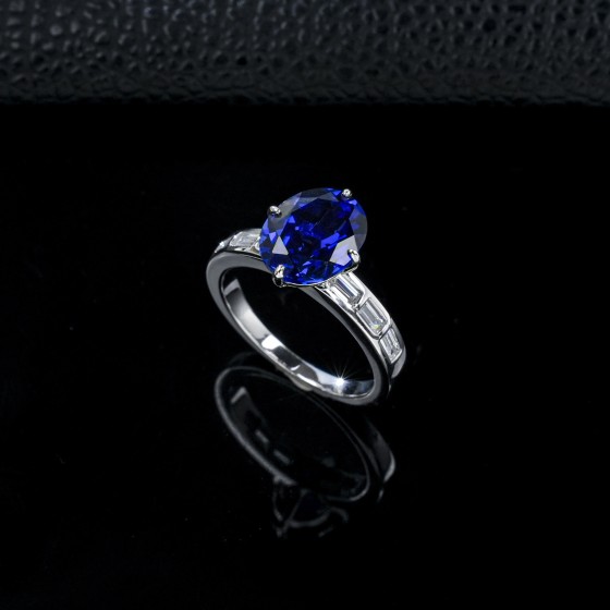 S925 Silver Lab-Grown Sapphire Ring（R0477DB)