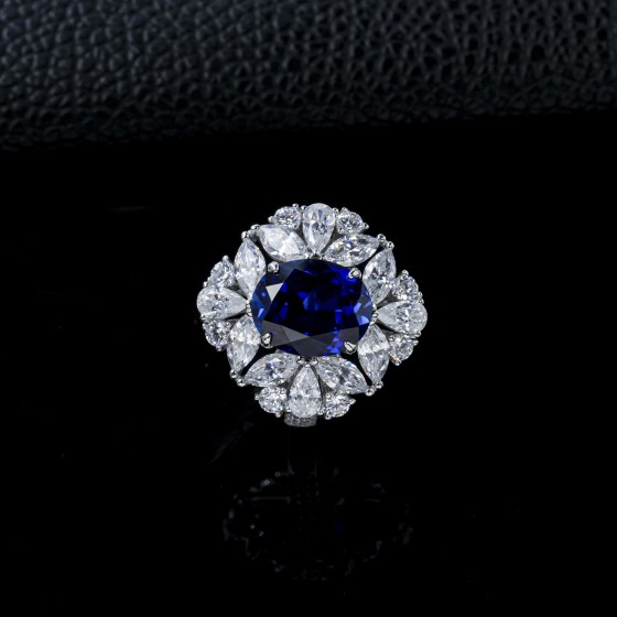 925 Silver Lab-Created Sapphire Ring（R147YB)