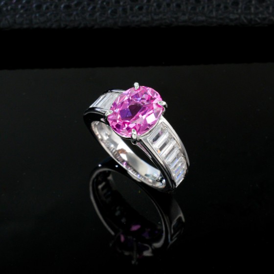 925 Silver Lab Grown Padparadscha Sapphire Ring(ZHF-R1624HR)