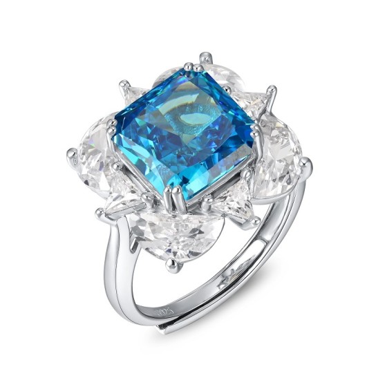 Blue Cubic Zirconia 925 Silver Ring(RS3077C1)