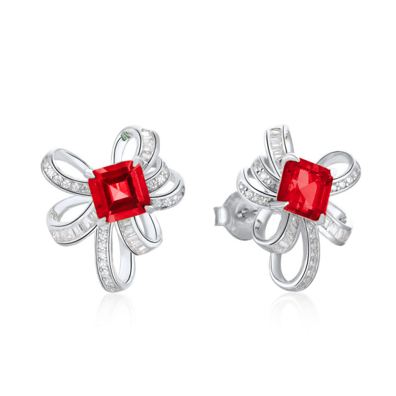 925 Silver Lab-Grown Ruby Earrings(E1917991R)