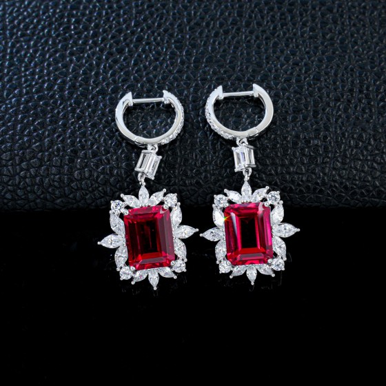 925 Silver Lab-Grown Ruby Earrings(E09064YR)