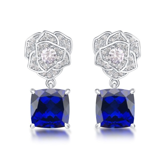 925 Silver Lab Sapphire Earrings(ZHF-E085B)