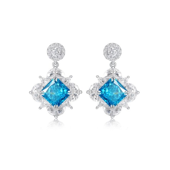 925 Silver Blue CZ Earrings(ES2353C1F-2)