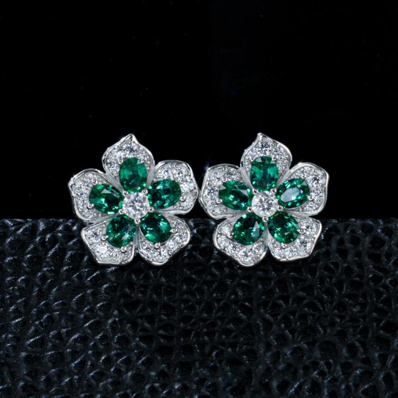 925 Silver Lab Emerald Earrings(E1105L)