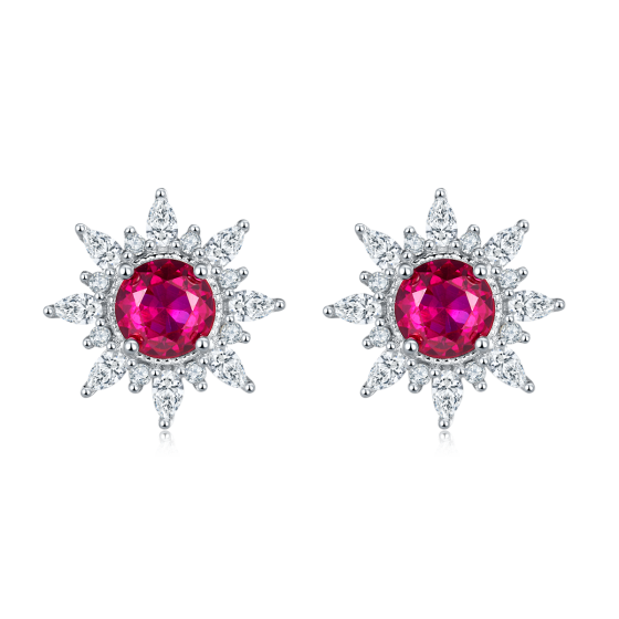 925 Silver Lab-Grown Ruby Earrings(E1641R)