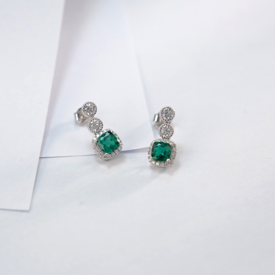 925 Silver Lab-Grown Emerald Earrings(A73-E2020425)
