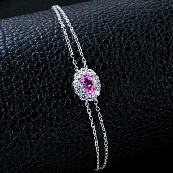 925 Silver Lab Padparadscha Sapphire Bracelet(L202601HR)