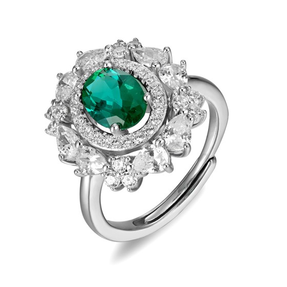 925 Silver Lab-Grown Emerald Ring(H04)