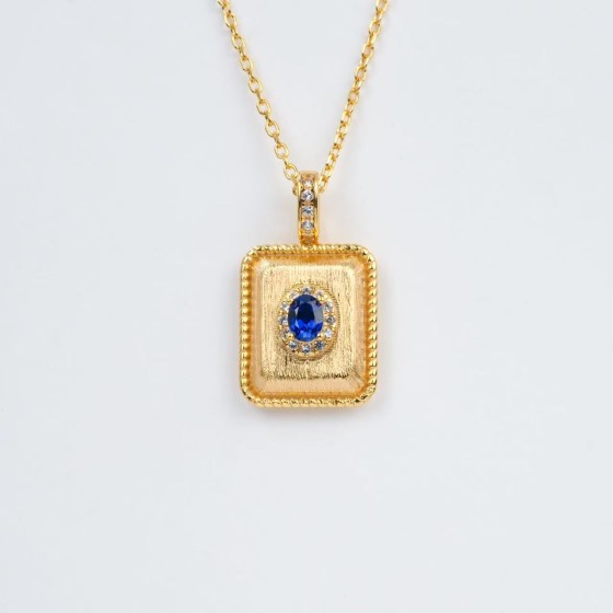925 Silver Lab-Grown Sapphire Pendant(P104B)