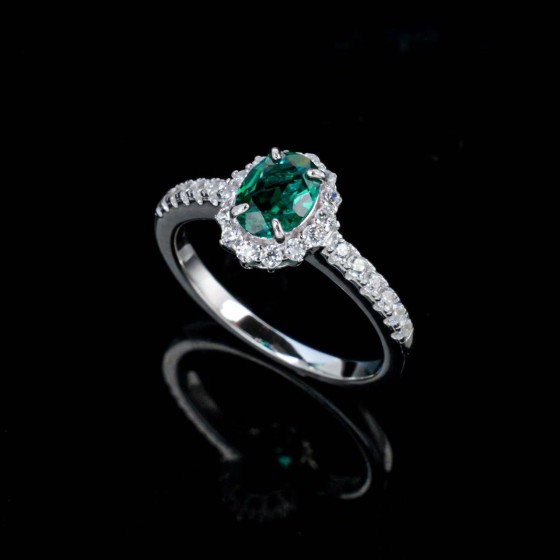 Lab-Grown Emerald 925 Silver Ring(R0888L)