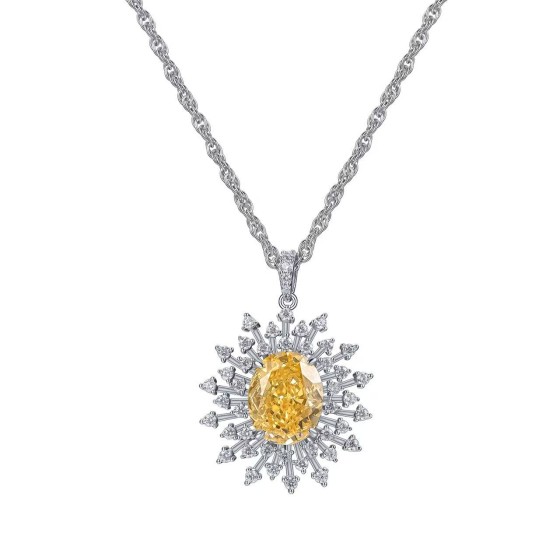 S925 Silver Yellow Cubic Zirconia Pendant（P-039Y)
